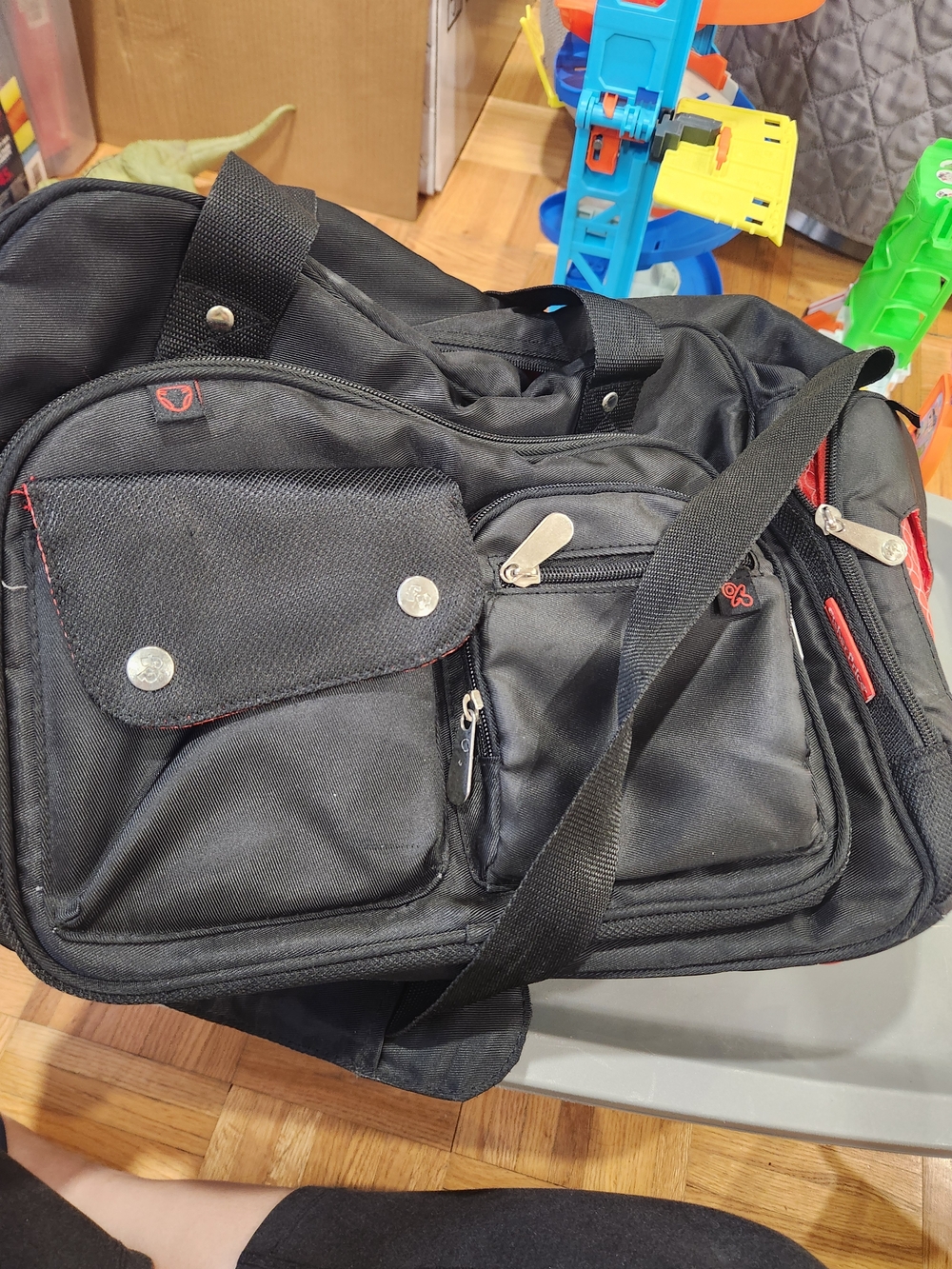 Fisher-Price Black Baby Duffel Bag with Red Trim